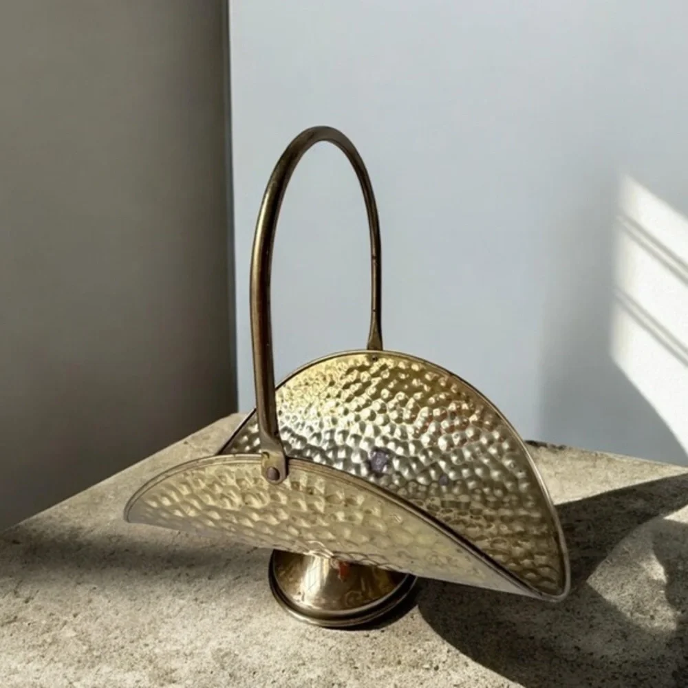 intage hammered brass basket, potentially made in Holland by Nijhof Zevenaar